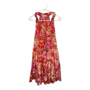 Vernacular Floral Red and Pink Pattern Mini Dress Size Small